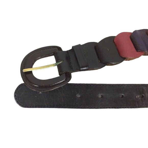 Pieced Leather Belt Ladies S/M Multi-color Buckle Waist Unbranded Vtg 90s - Picture 2 of 6